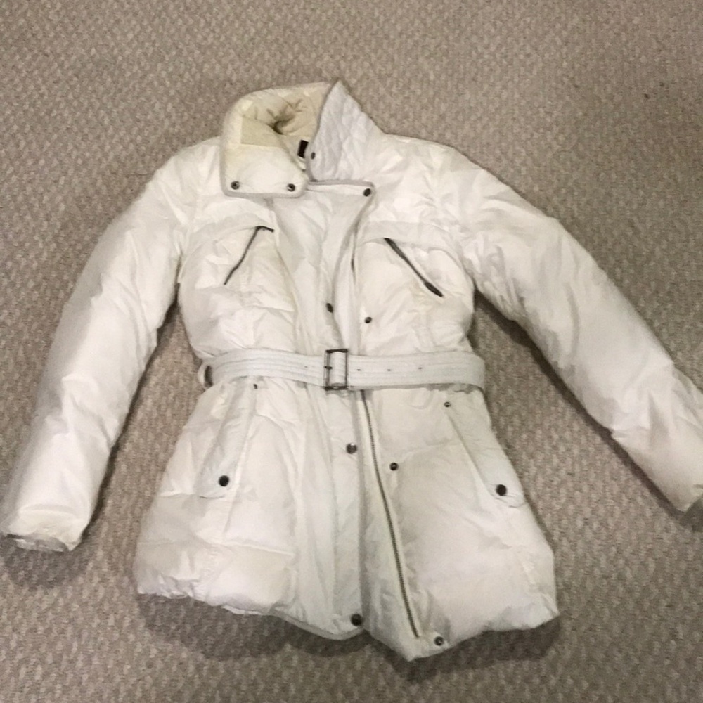 White Cole Haan winter coat with storage bag